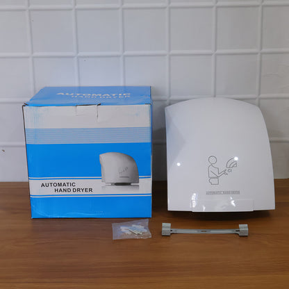 Wukusy electric wall-mounted automatic sensor hand dryer with sleek design and touchless operation in a modern bathroom setting.