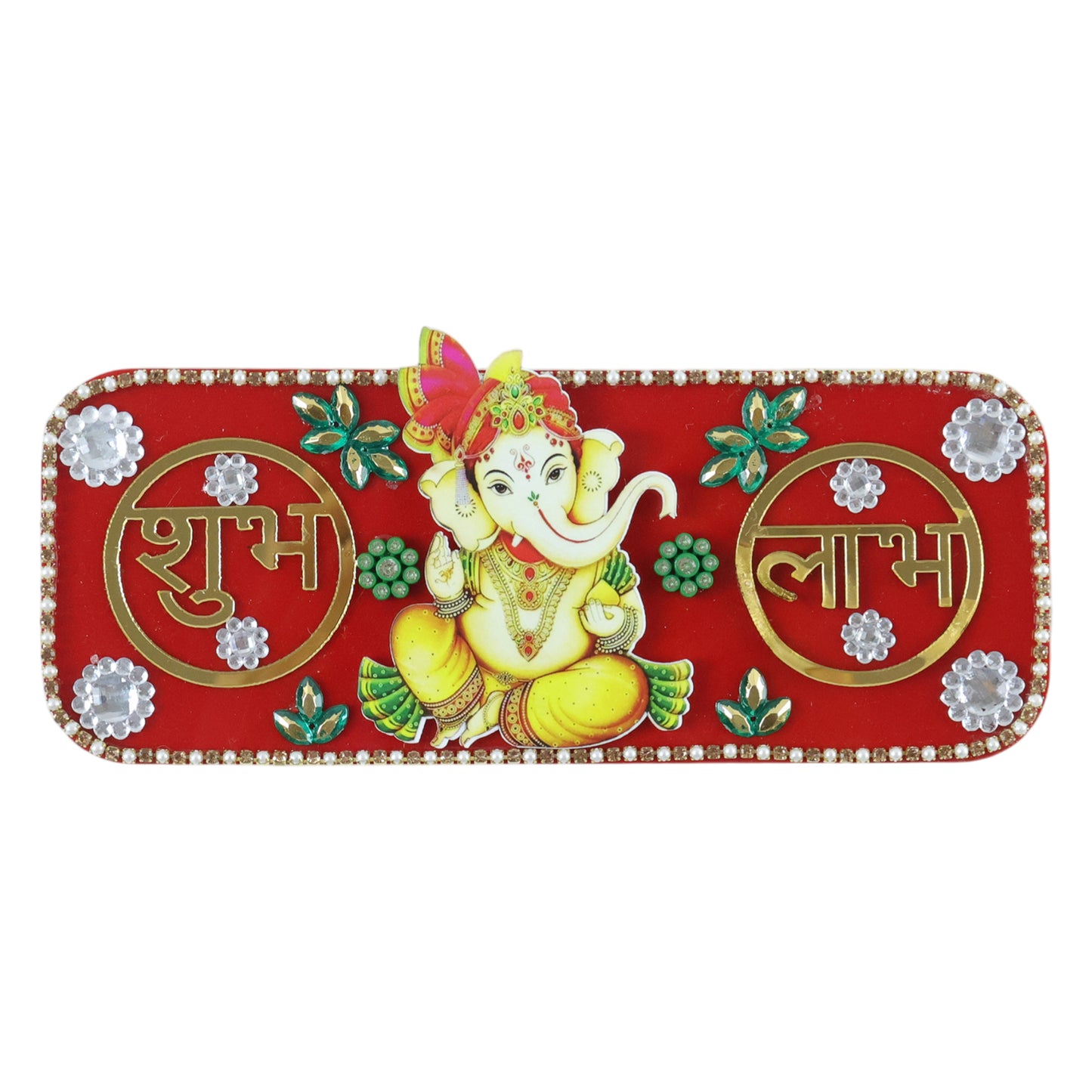 Decorative Wukusy Shubh Labh door hanging with Lord Ganesha design for auspicious home decoration, featuring vibrant colors and intricate details.