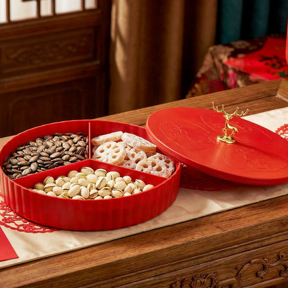 Wukusy 2-layer decorative dry fruit and snack serving tray with multiple compartments, perfect for serving dry fruits and snacks.