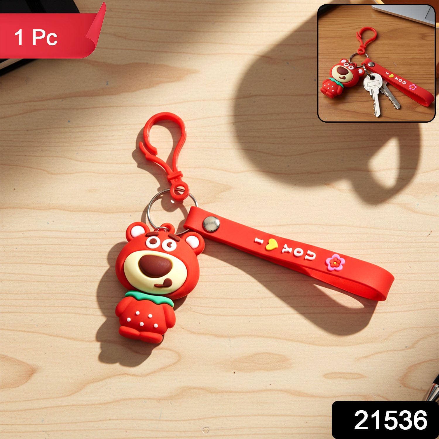 Cute cartoon bear figure keychain from Wukusy, featuring a charming bear design on a small, portable keychain accessory.