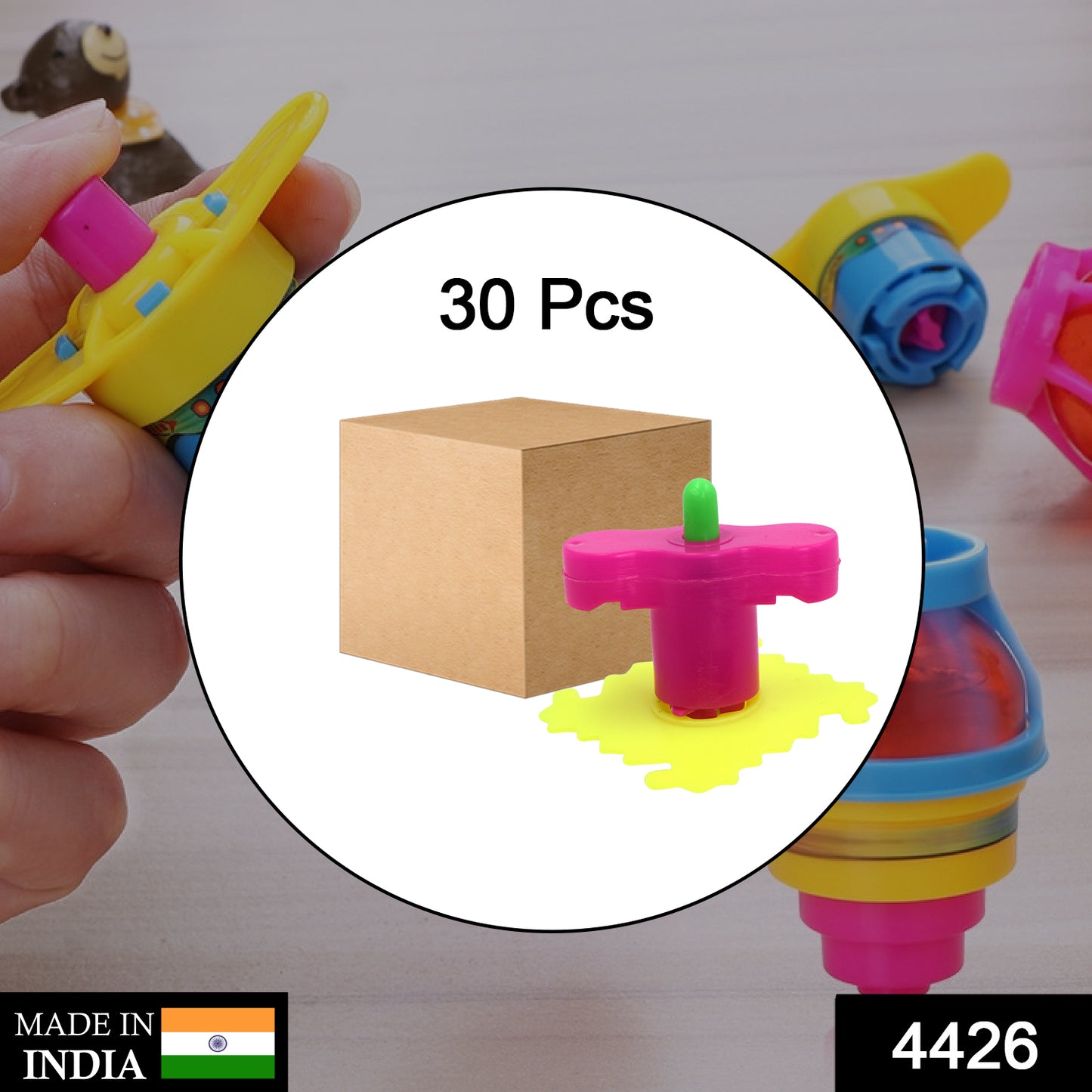 Wukusy 4426 toy spinner launcher for kids, 30-piece set with colorful spinning toys and launcher device for outdoor play