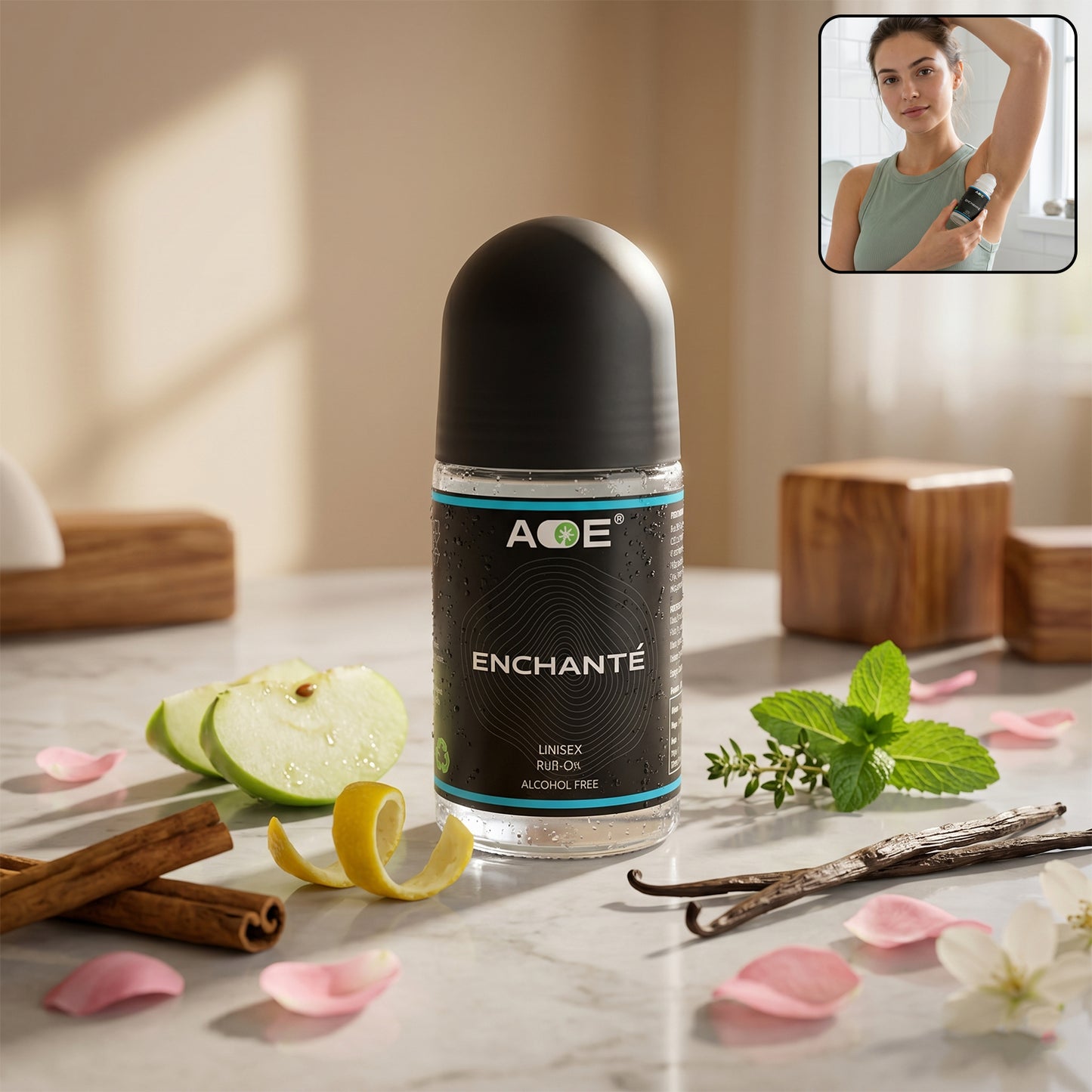 Wukusy Aoe Premium long-lasting unisex roll-on deodorant with blue fragrance, 50ml bottle shown.