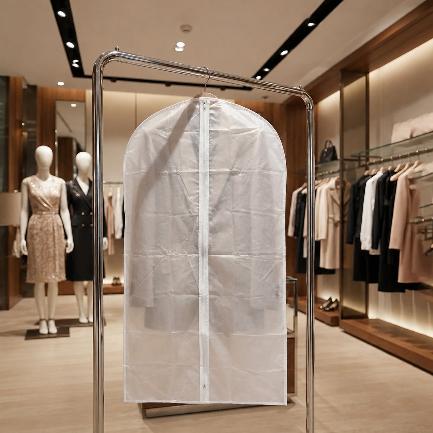 Set of five foldable non-woven suit covers by Wukusy, ideal for protecting coats and clothing during storage or travel.