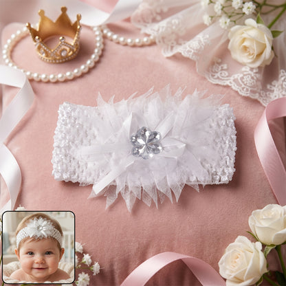 Wukusy floral baby headband with soft elastic stretchable band and cute flower design, perfect for infants and toddlers.