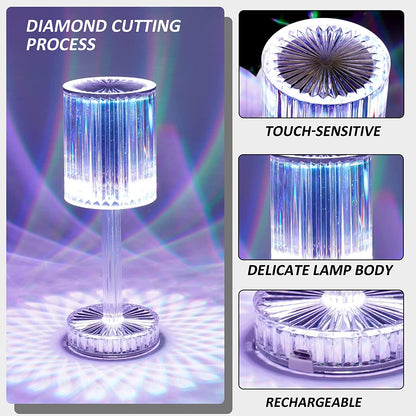Wukusy 6605 Crystal Table Lamp with touch control for nightstand, featuring USB charging port and elegant home decor design.