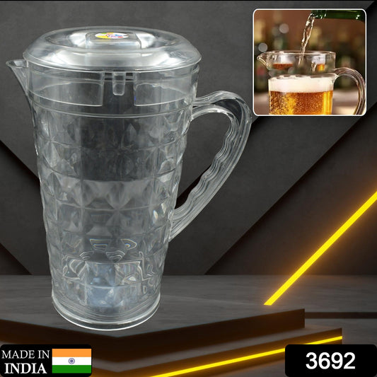 Transparent plastic pet jug with lid by Wukusy, reusable BPA-free water jug ideal for home and restaurant beverage serving.