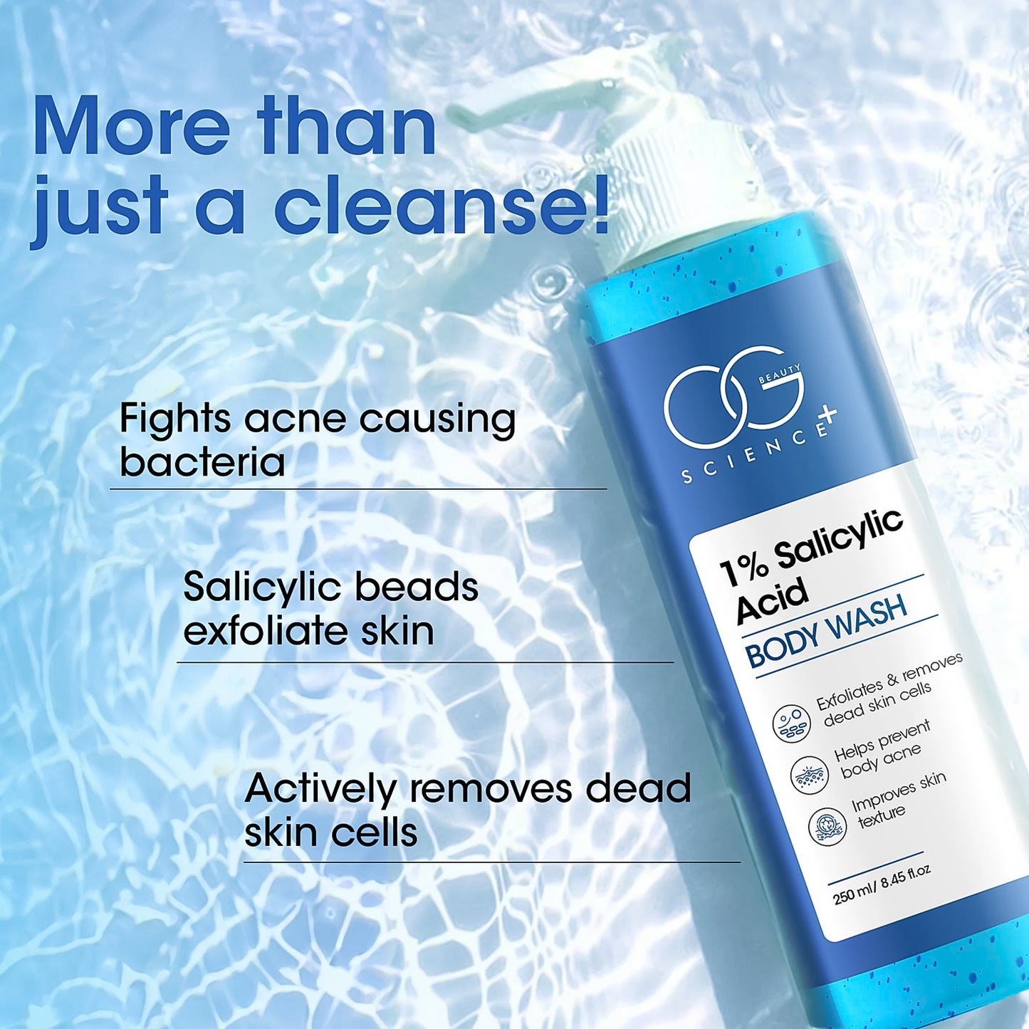 Wukusy Og Beauty Science Salicylic Acid Body Wash in 250ml bottle, gentle exfoliating and cleansing for healthy skin.
