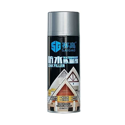 Wukusy Rubber Flexx Waterproof Leak Filler Spray in black, 450ml, showing the spray nozzle and black rubber sealant for cracks and leaks