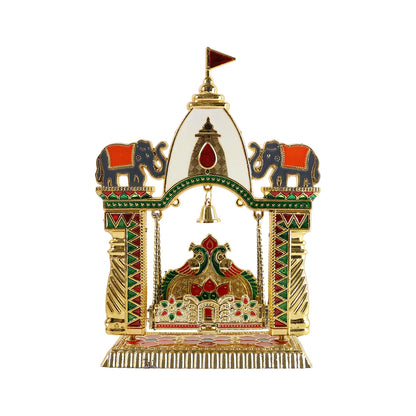 Traditional decorative Pooja Jhula Mandir by Wukusy, featuring intricate woodwork and ornate design for home worship.