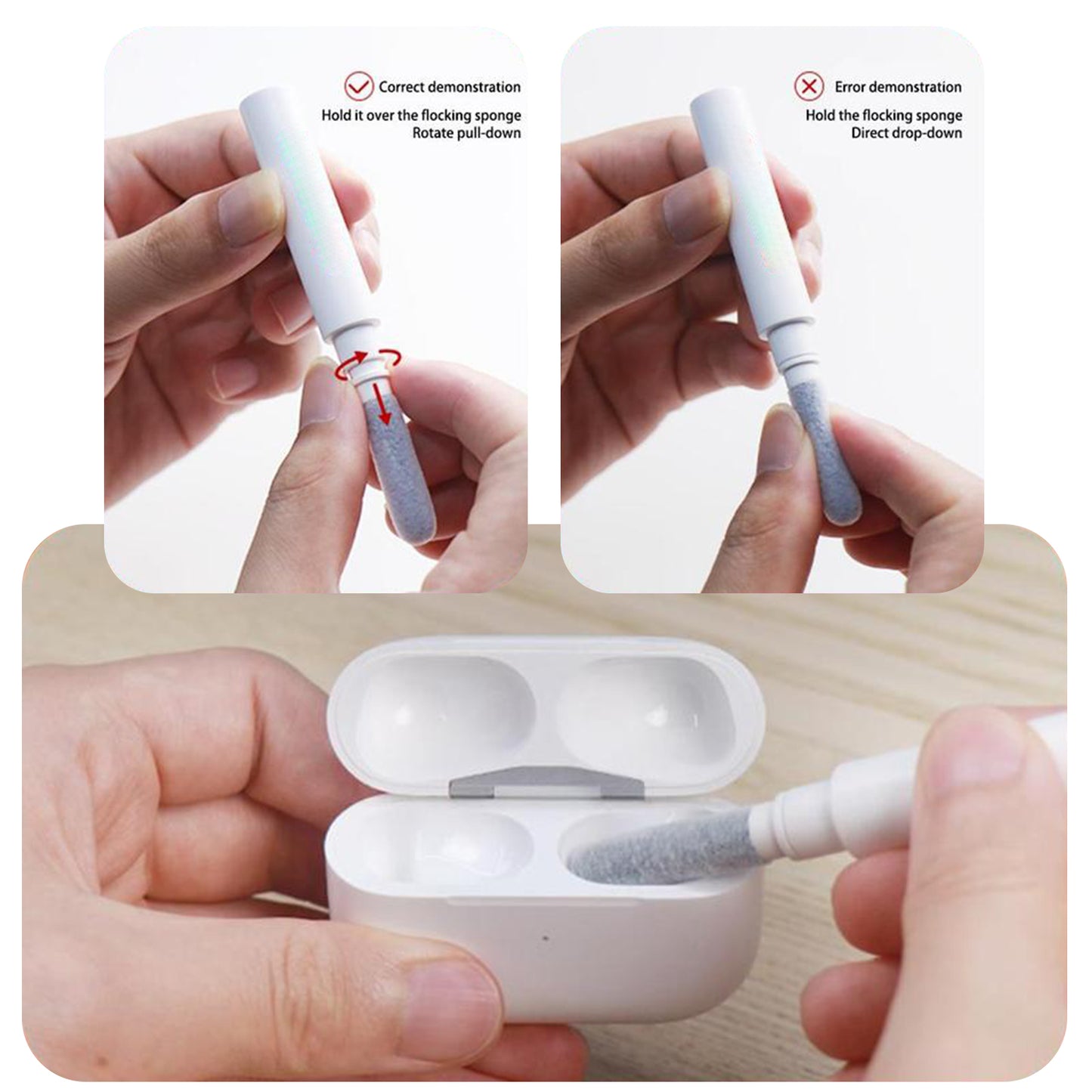 Wukusy 5-in-1 multi-function computer cleaning brush with dust duster, keycap puller, and corner gap cleaner for gaming PCs.