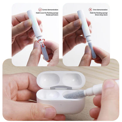 Wukusy 5-in-1 multi-function computer cleaning brush with dust duster, keycap puller, and corner gap cleaner for gaming PCs.