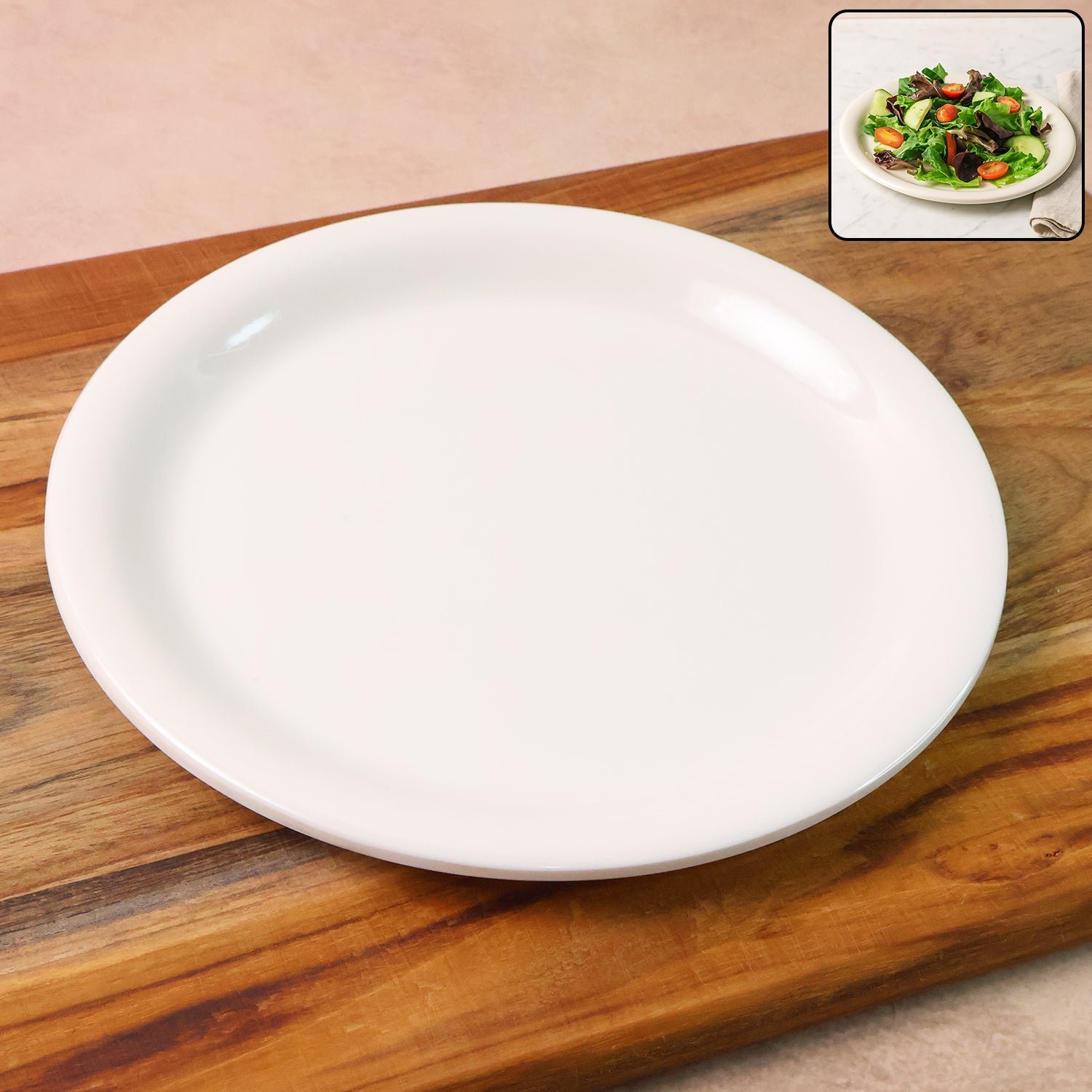 Wukusy plastic round dinner serving plate, 19 cm, with a smooth surface and raised edges for serving food in home and kitchen settings.