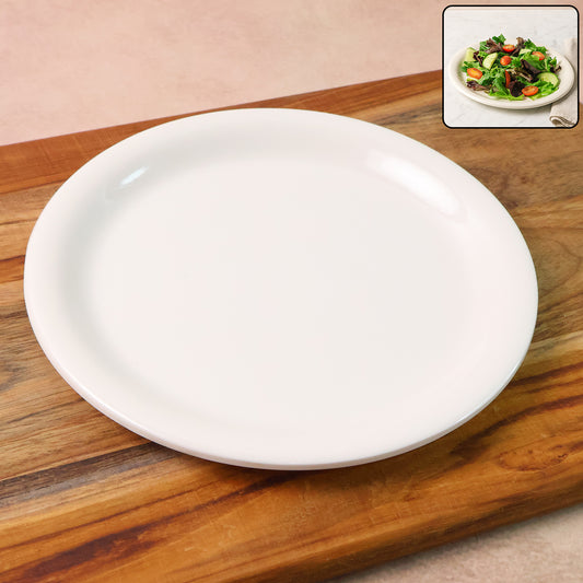 Wukusy plastic round dinner serving plate, 19 cm, with a smooth surface and raised edges for serving food in home and kitchen settings.
