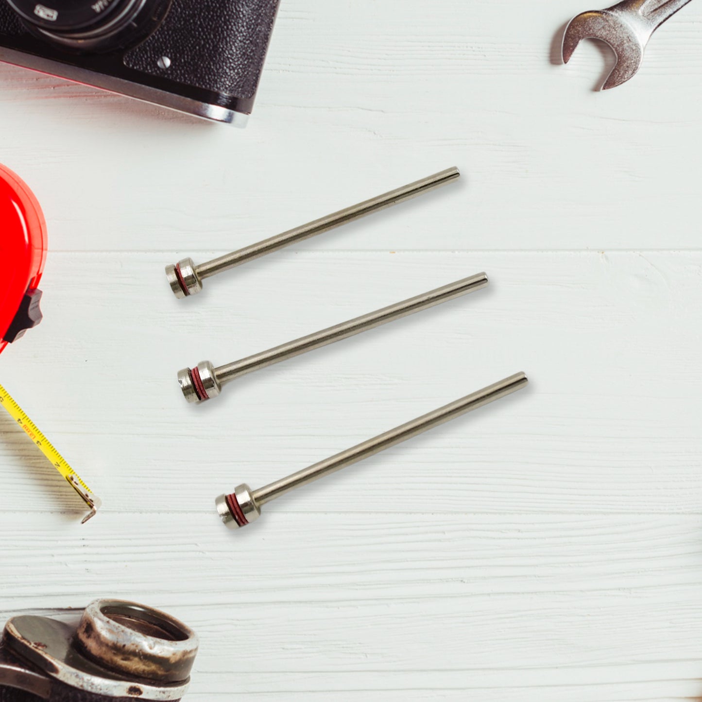 Set of three Wukusy cut-off wheel screw mandrels with shank dia for cutting discs, suitable for hardware grinding and cutting tools.