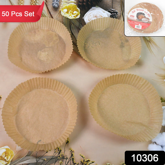 Set of 50 Wukusy round air fryer disposable paper liners, 160mm x 45mm, for easy cleaning in home and kitchen air fryers.