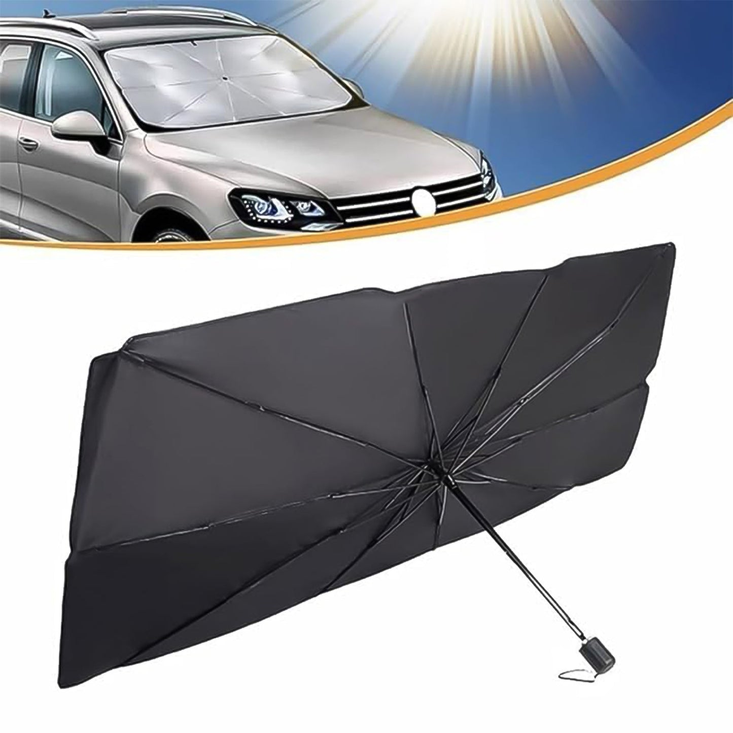 Wukusy windshield umbrella sun shade cover for car, stylish fashion car accessory, blocks sunlight and keeps interior cool.
