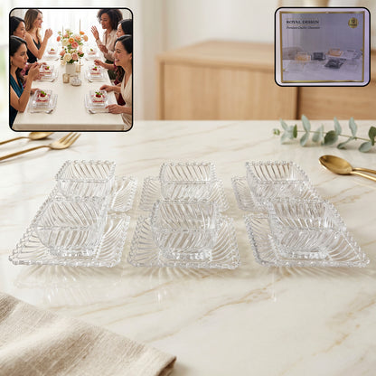 Wukusy Royal Premium glassware serving plate and bowl set, 12-piece, clear and elegant for serving food and snacks.