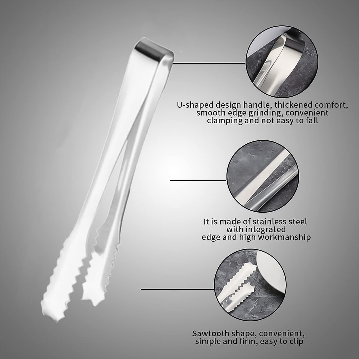 Wukusy stainless steel ice cube and sugar cube serving tongs, 13 cm, for home and kitchen use, with a sleek, polished finish.