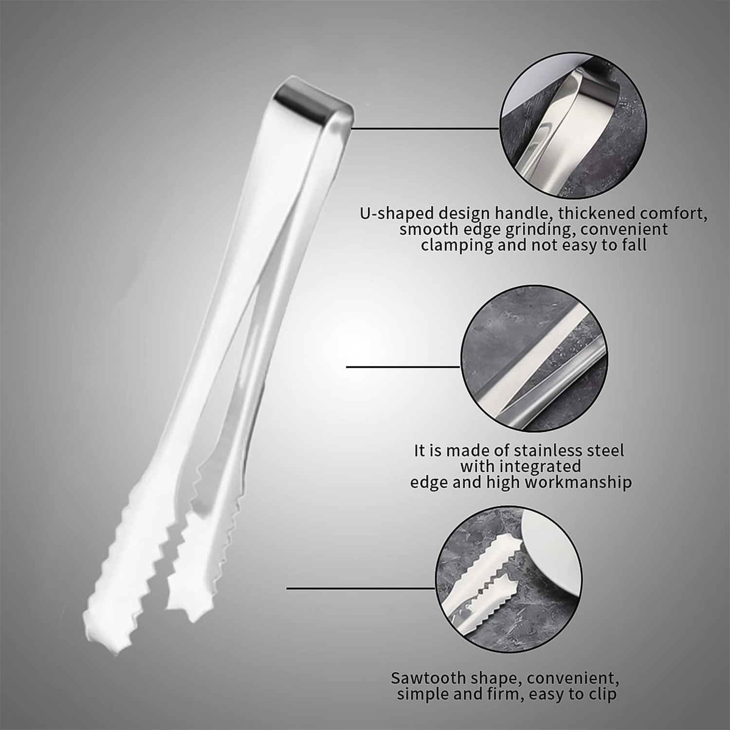 Wukusy stainless steel ice cube and sugar cube serving tongs, 13 cm, for home and kitchen use, with a sleek, polished finish.