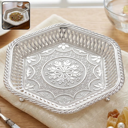 Decorative silver serving tray with traditional embossed floral design by Wukusy, featuring intricate floral patterns and elegant craftsmanship.