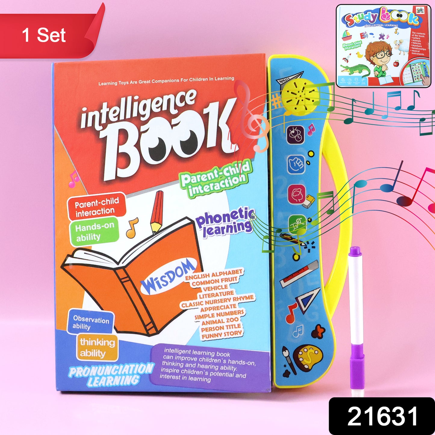 Wukusy Interactive Intelligence Learning Book with Sound Phonics set, featuring colorful pages and phonics activities for children.
