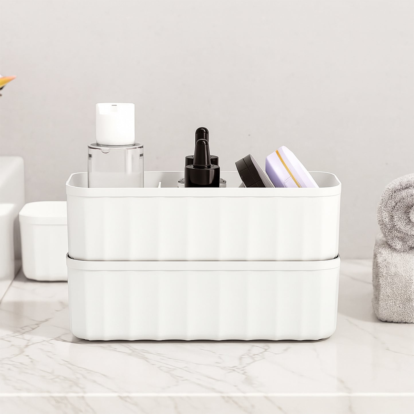 Wukusy 4-pack sock and underwear storage boxes with 5 compartments for organizing socks, handkerchiefs, and small clothing items.