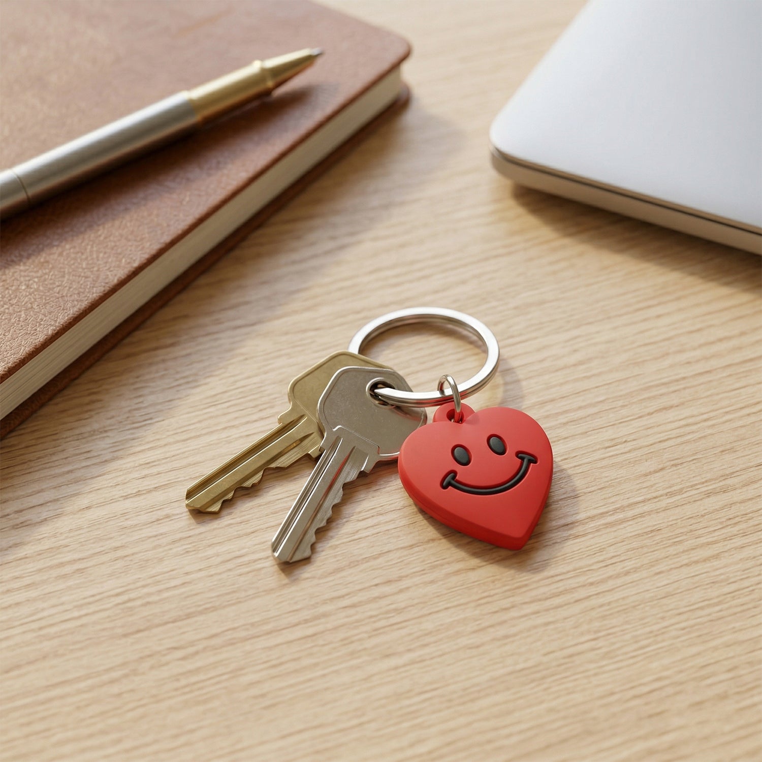 Set of 10 Wukusy cute smiley heart-shaped bag charm keychains with colorful designs and keyring attachments.