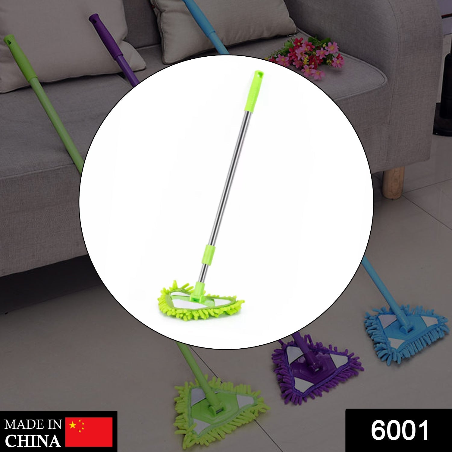 Wukusy 6001 stainless steel road adjustable triangle mop for cleaning dusty and wet floors and tiles in home improvement.