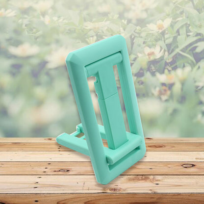 Wukusy mobile phone stand on a desk, adjustable angle, foldable, non-slip, sturdy holder for all smartphones.
