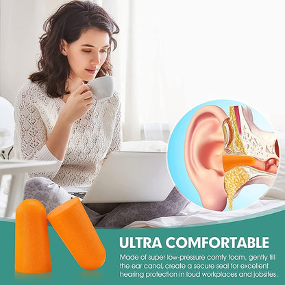 Reusable Wukusy noise reduction foam ear plugs, 2 pairs, soft and comfortable ear protection for sleeping or noise-sensitive environments