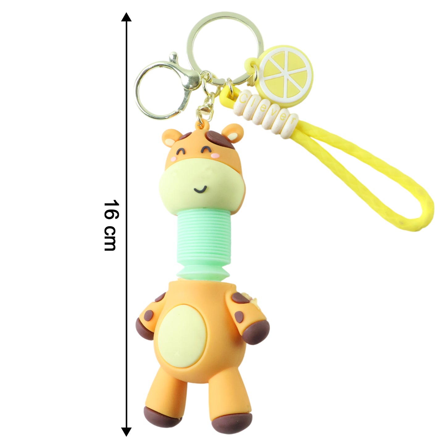 Cute giraffe cartoon keychain by Wukusy, featuring a charming giraffe design with bright colors and playful details.