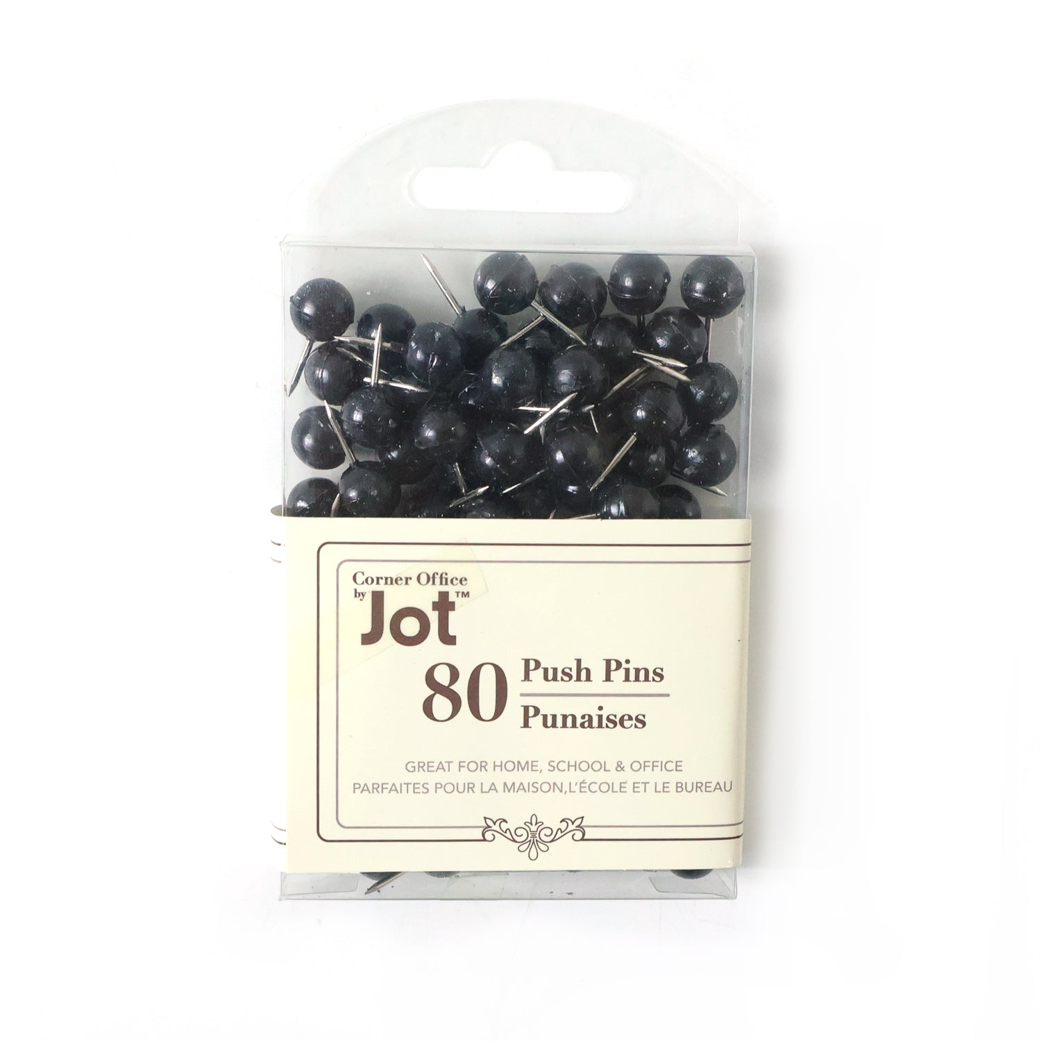 Set of 80 round head push pins by Wukusy, showing metal pins with colorful plastic heads on a white background.
