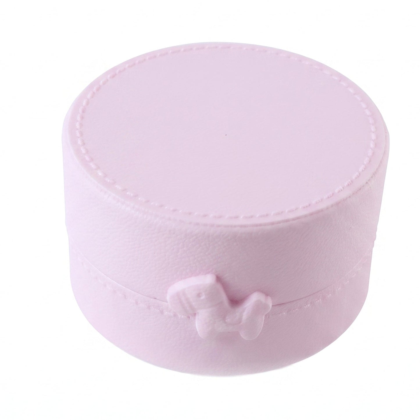 Small round Wukusy jewelry storage box with snap closure, portable organizer case for rings, earrings, and small accessories.