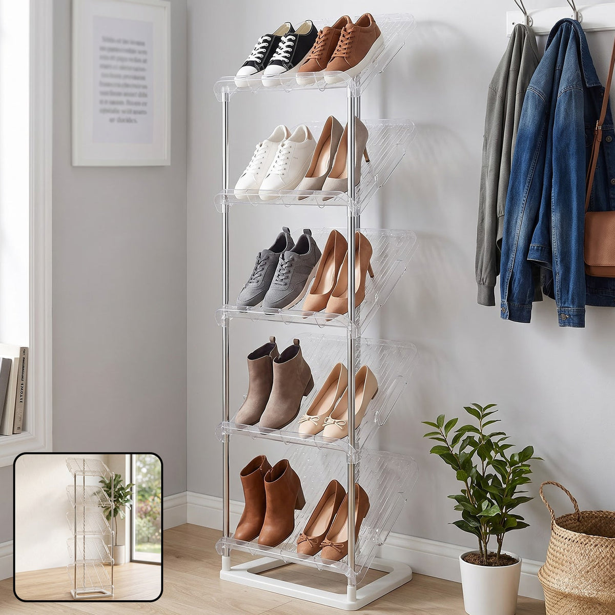 5 Tier Shoe Storage Rack With Slanted Shelves For Entryway Or Home Closet (1 Pc)