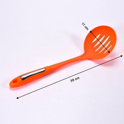 Wukusy 35cm nylon cooking shovels and vegetable colander scoop with large soup filter for kitchen and food preparation.
