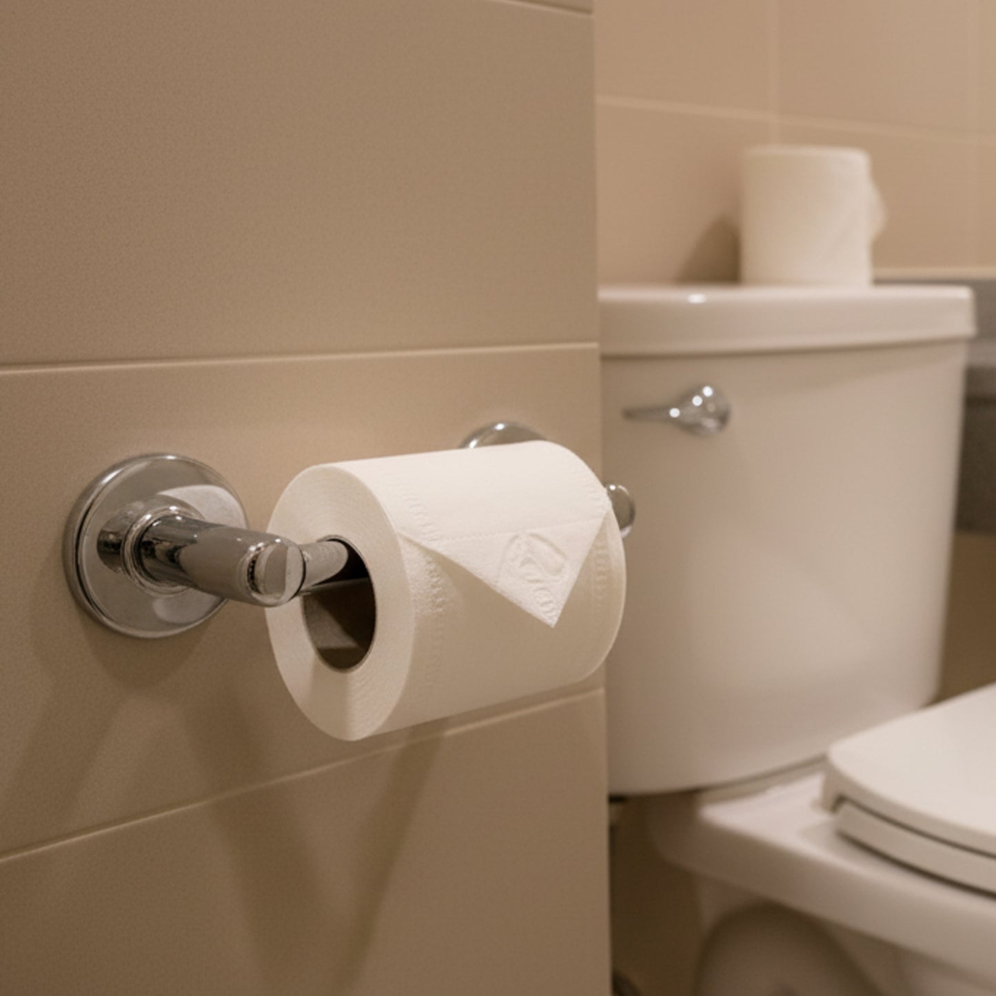 Wukusy Freshee ultra-soft 2-ply toilet roll with 120 sheets, featuring white paper on a bathroom holder, 10x10 cm size.