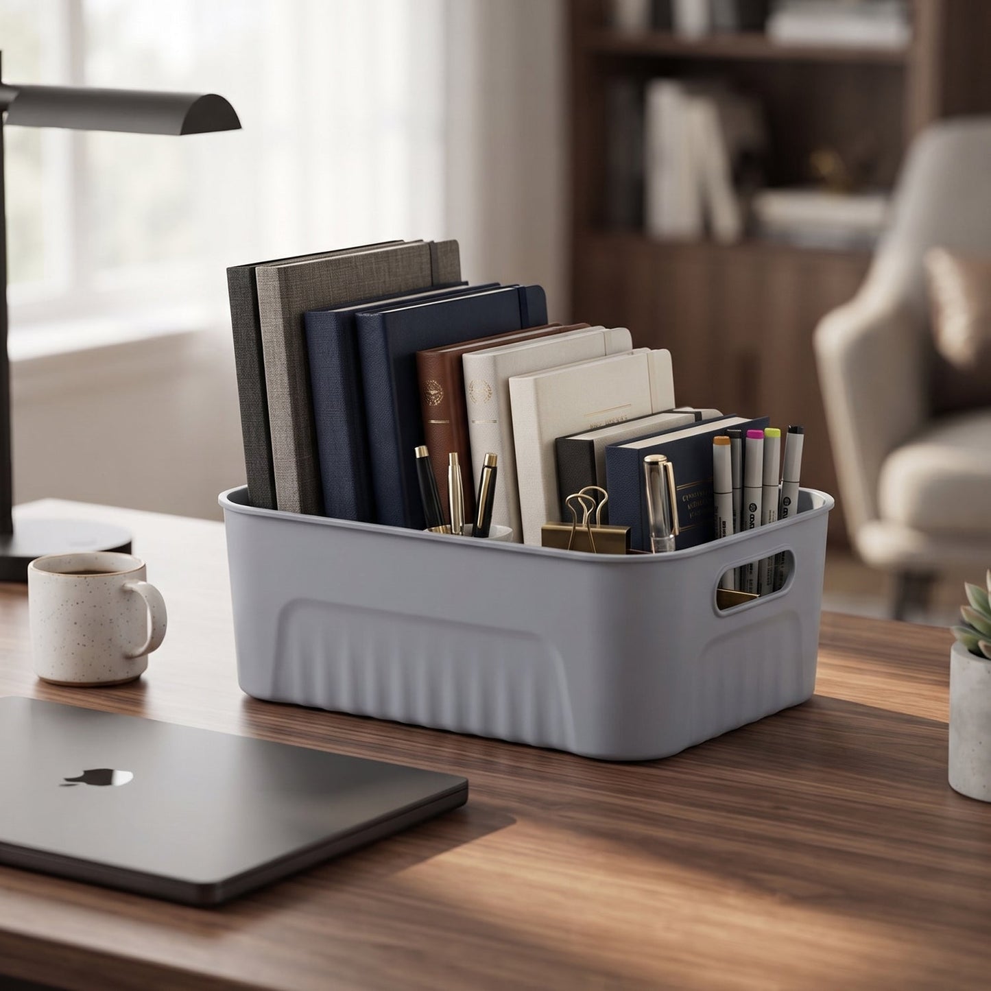 Set of three Wukusy space storage baskets, versatile plastic organizer bins for home or office organization.