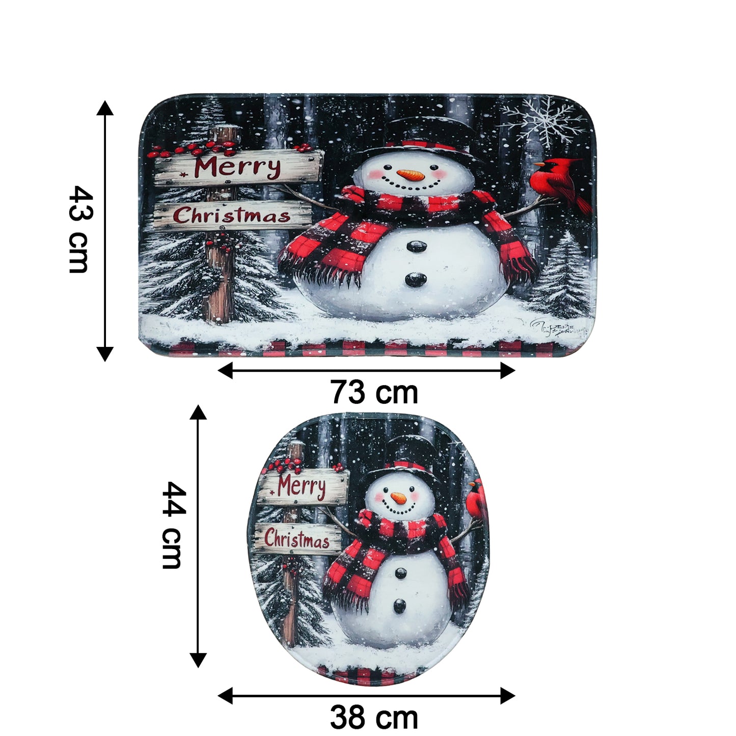 Christmas-themed 3-in-1 bathroom mat set by Wukusy featuring festive holiday patterns and soft, absorbent fabric for home decor.
