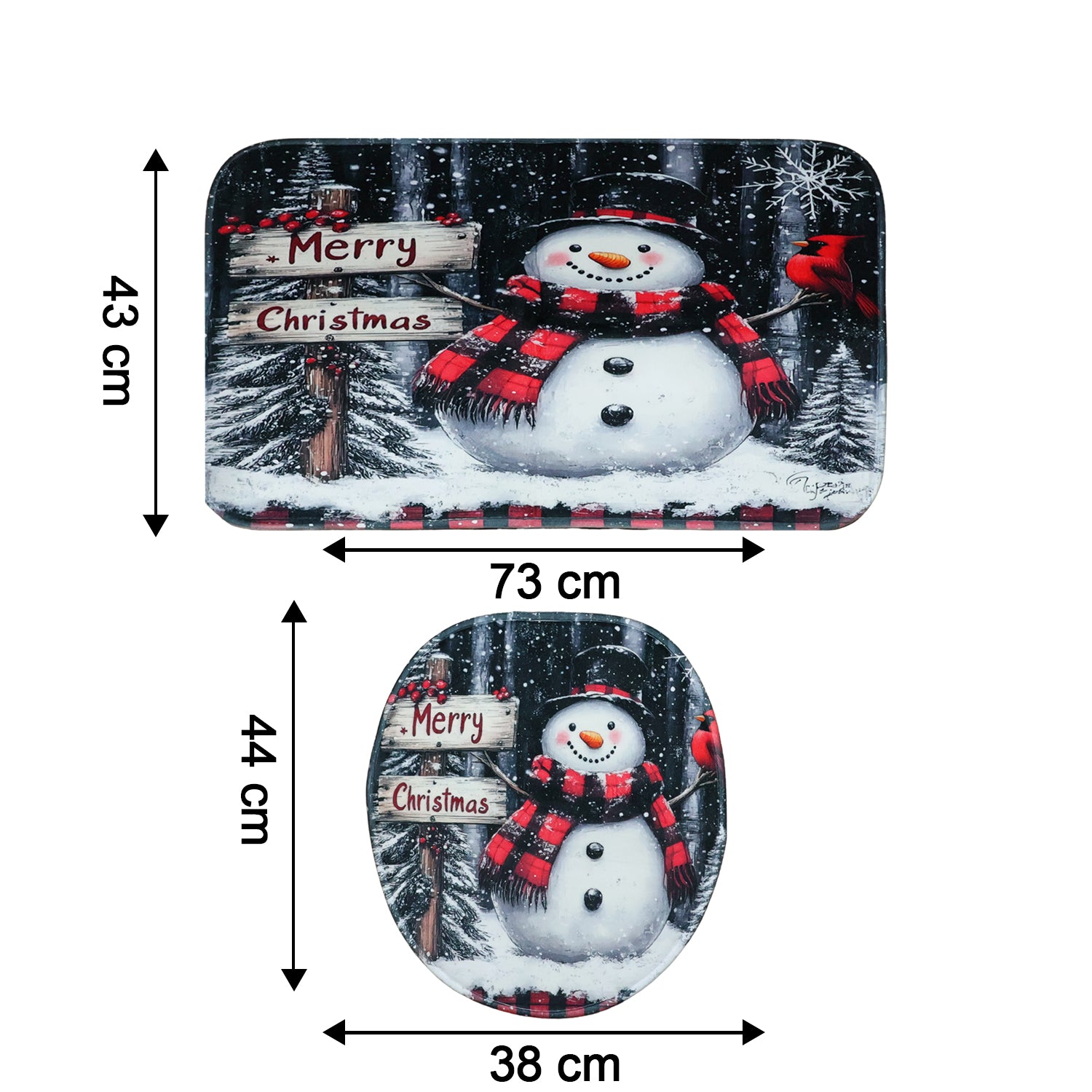 Christmas-themed 3-in-1 bathroom mat set by Wukusy featuring festive holiday patterns and soft, absorbent fabric for home decor.