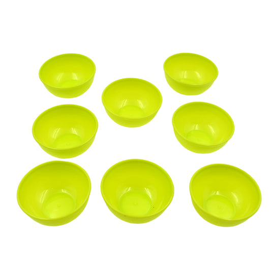 Set of 8 Wukusy small round plastic bowls, microwave-safe, reusable, lightweight chutney and snack bowls for home kitchen use.