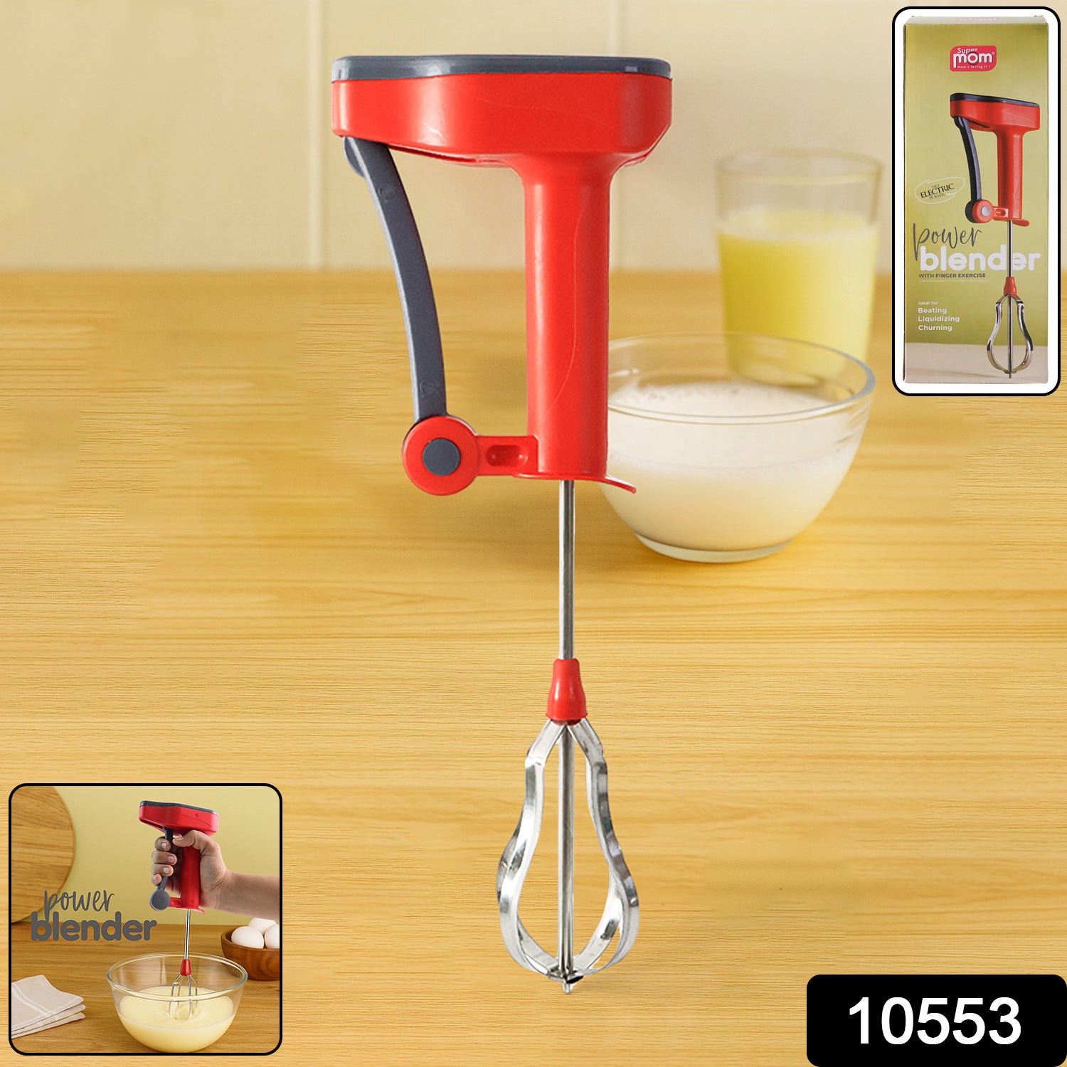 Wukusy Supermom multi-function power blender for liquidizing, beating, and churning in a modern home kitchen setting.