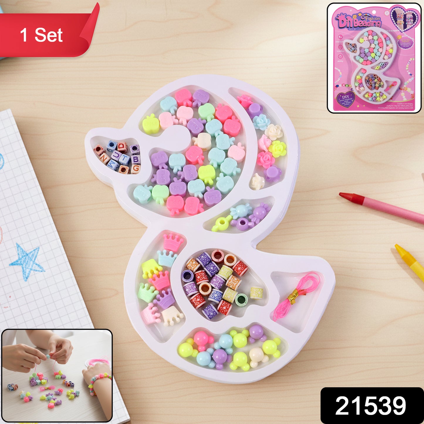 Wukusy DIY kids beading jewelry making craft kit with colorful beads, strings, and jewelry tools for children’s craft projects.