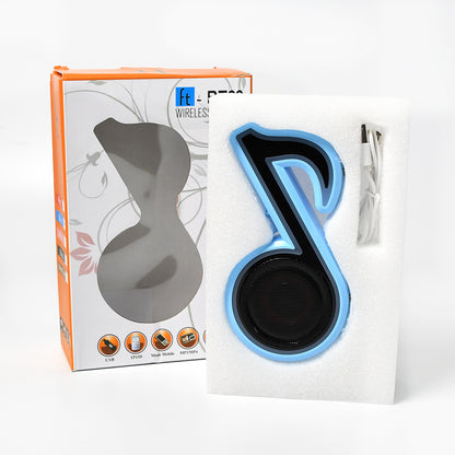 Colorful mini Wukusy music note-shaped portable speaker with LED lighting, compact design, perfect for phone and computer sound.
