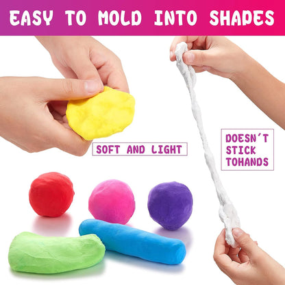 Kids Wukusy 12-color antibacterial super clay set for creative play, showing vibrant clay pieces and colorful tools arranged on a white background.