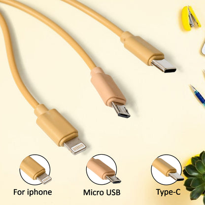 Wukusy 12835 retractable 3-in-1 Micro USB, Type C, and Android charging cable for mobile devices, shown extended and ready to use.