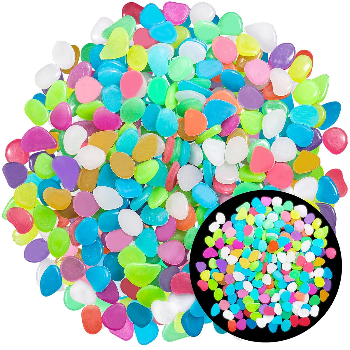 Set of 160 luminous glow-in-dark decorative pebbles for outdoor gardens and fish tanks from Drpshippr.