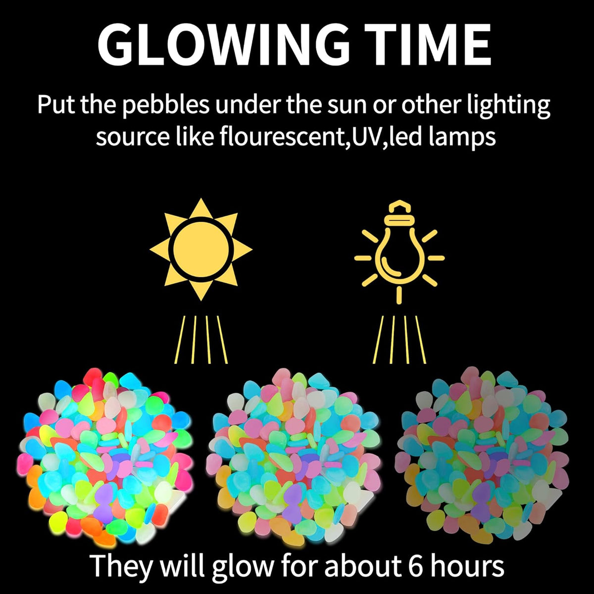 Set of 160 glow-in-the-dark luminous stones for garden or fish tank decoration, outdoor decorative pebbles by Drpshippr.