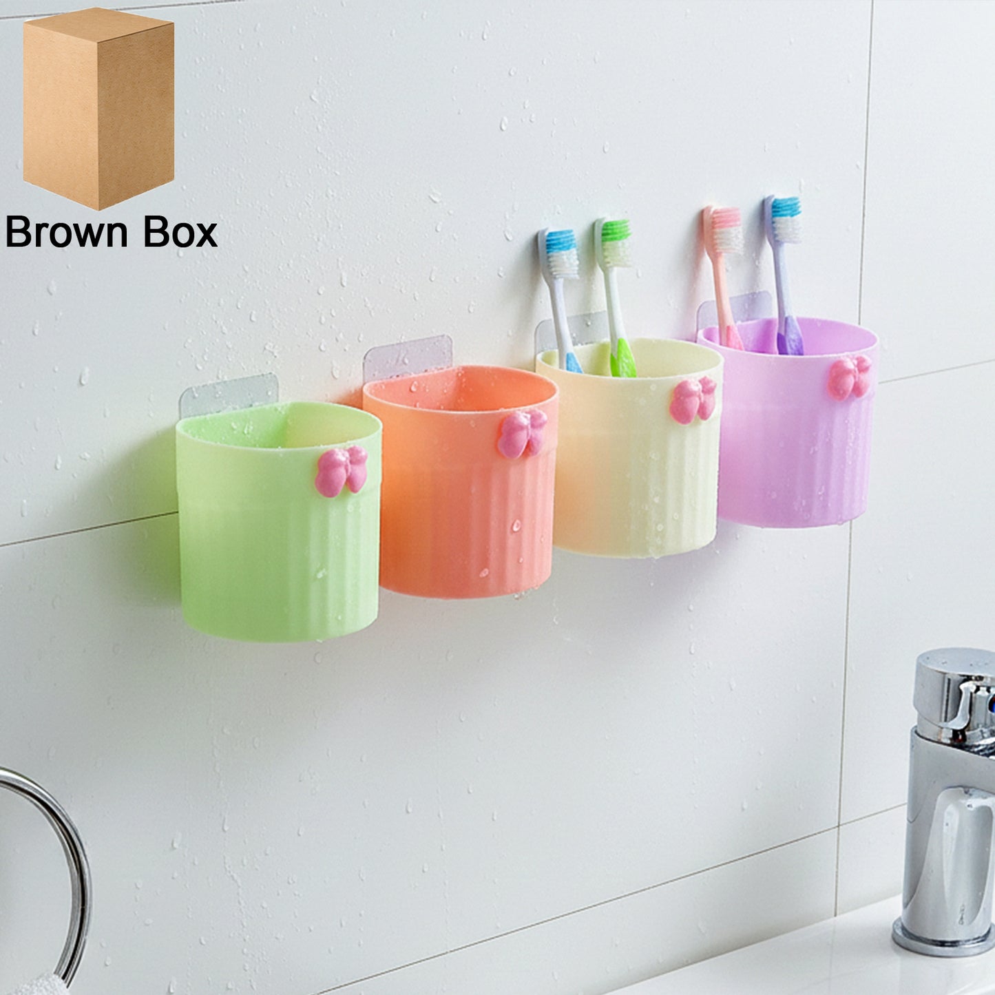 Wall mounted Wukusy bathroom toothbrush holder set with four durable plastic holders and mounting hardware.