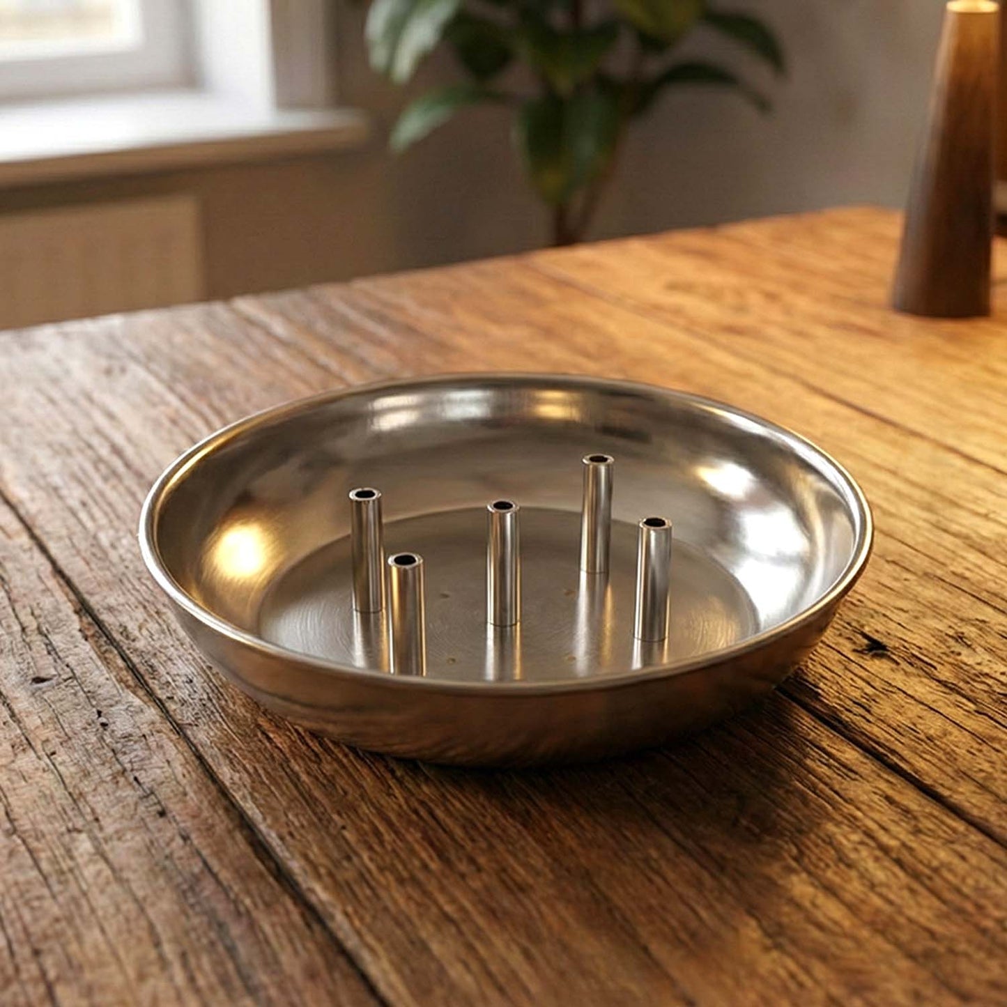 Wukusy stainless steel Agarbatti stand Sia-5 with five slots for incense sticks, compact and durable for home use.