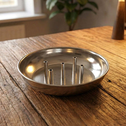 Wukusy stainless steel Agarbatti stand Sia-5 with five slots for incense sticks, compact and durable for home use.